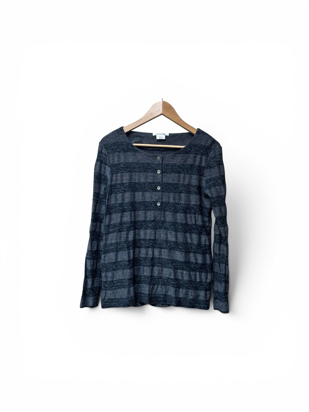 Lacoste Striped Henley Top in Black and Charcoal XL